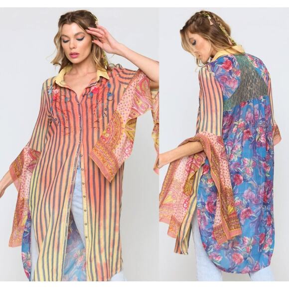 Aratta Silent Journey Beatriz Mixed Print Tunic Blouse - Picture 1 of 10